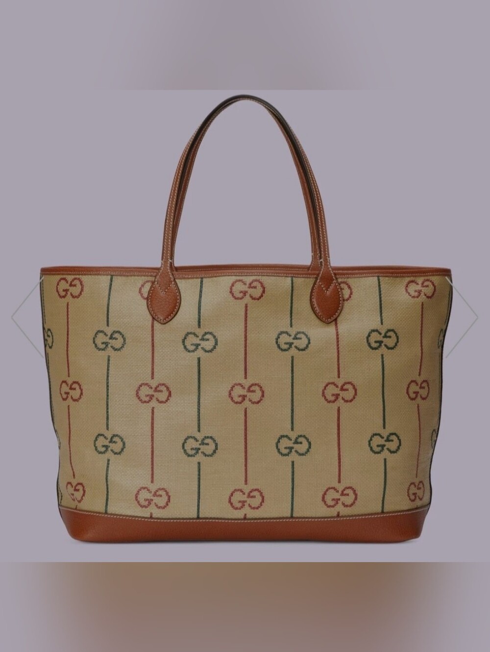 Gucci Beige GG Canvas Tote with Brown Trim and Green/Red Accents